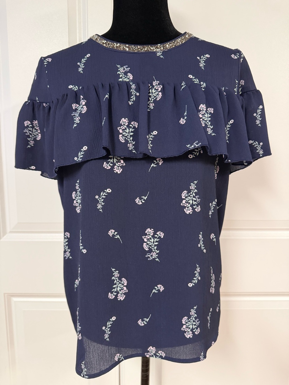Juicy Couture Blue Embellished Ruffle Blouse